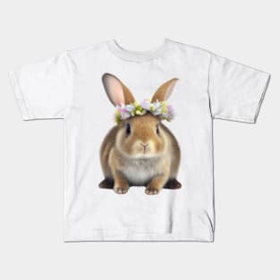 Baby Rabbit with Colorful Floral Crown Kids T-Shirt